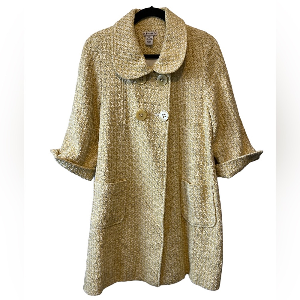 Vintage Forever 21 Yellow & White Pattern Peacoat Style Coat Jacket Size Large
